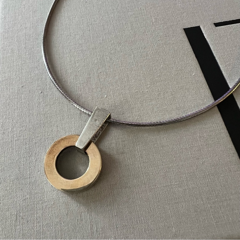 Elegant Geometric Silver Necklace with Gold Accent